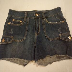 Cut off denim cargo shorts